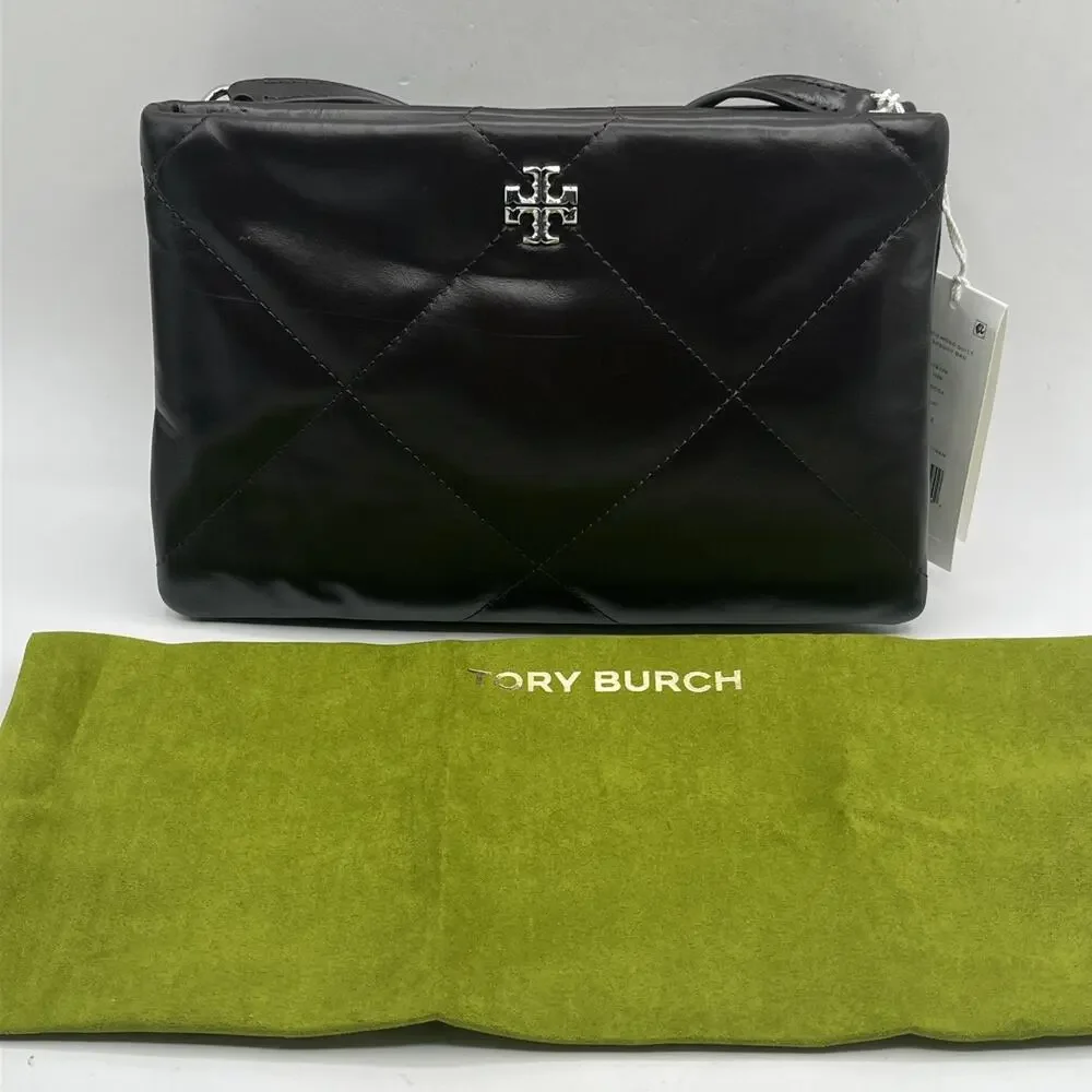Tory Burch Small Kira Diamond Quilt Leather Shoulder Bag Cocoa Dark Brown AS IS